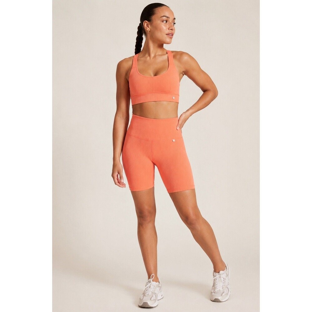 Athleta Alicia Keys Ribbed Biker Shorts M Coral Orange High Rise Stretch